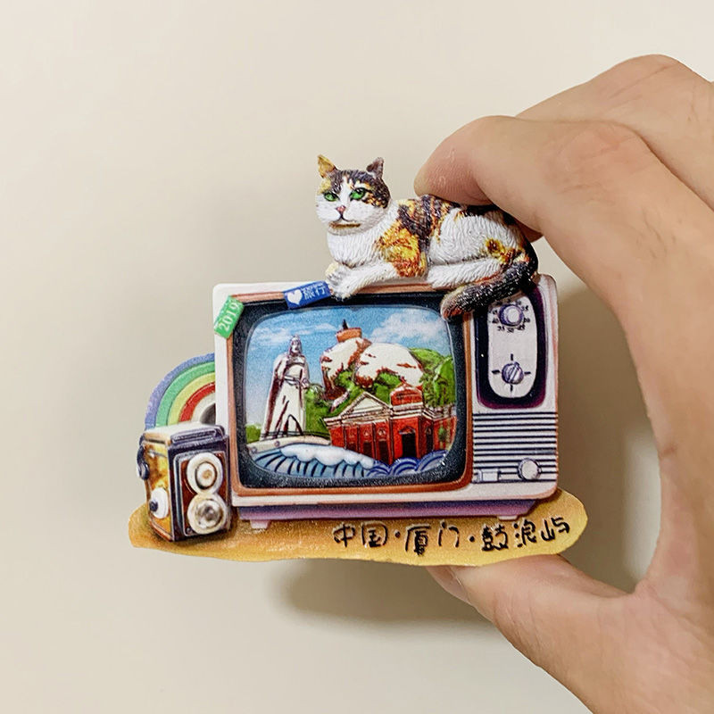 ☆夏季百อเนกประสงค์门电视机猫咪กลอง小型家用桌箱贴中城贴中国城เกม品礼物Xiamen TV Cat Gulangyu 3D ทาสี IceFD20250709