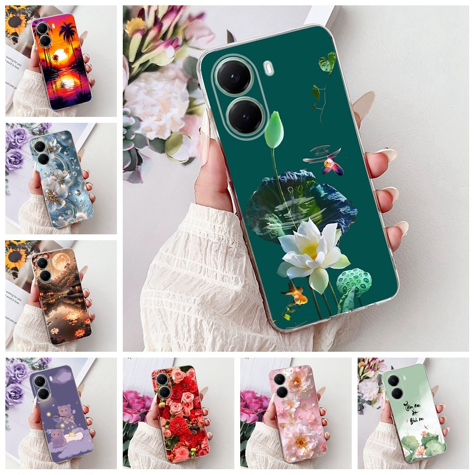 สําหรับ Poco X7 Pro 5G กรณีใสความงามแมวน่ารักแฟชั่นดอกไม้ทาสีนุ่มเคสโทรศัพท์ 2412DPC0AG 2412DPC0AI