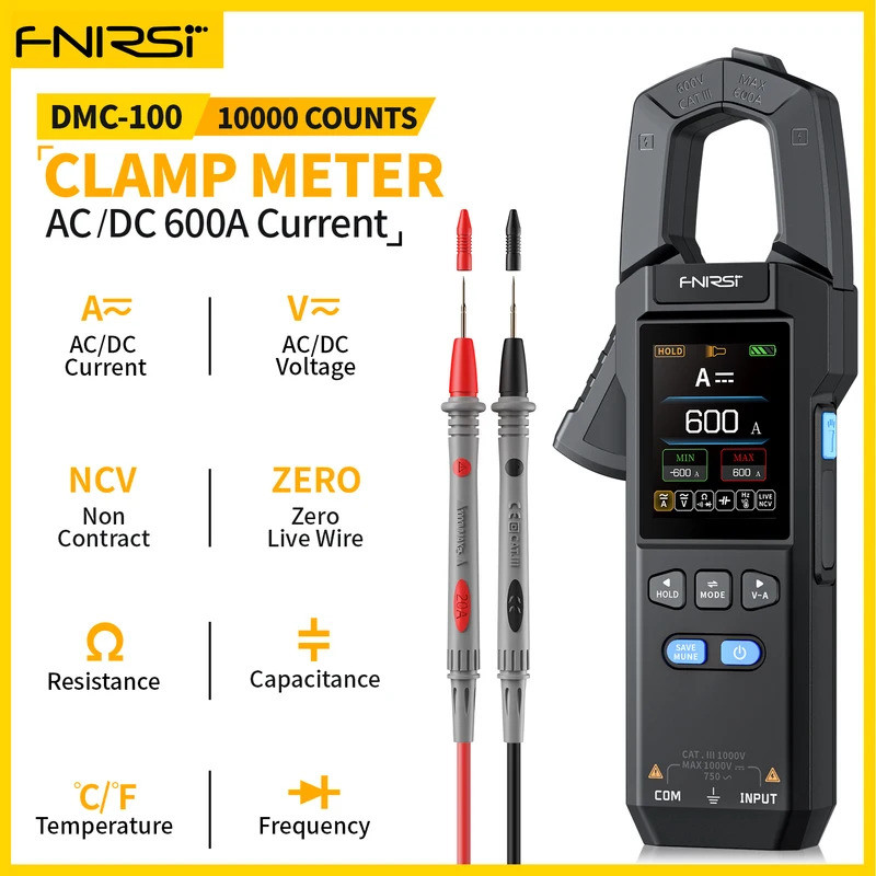 FNIRSI DMC-100 Clamp Meter 10000 นับ TRMS AC/DC Current Amperemeter Clamp 600A มัลติมิเตอร์แบบดิจิตอล USB ชาร์จเครื่องมือช่างไฟฟ้า