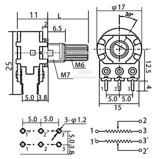 WH148 Single 5 Pin B5K/10K/20K/50K/100K Power Amplifier Volume Audio Potentiometer ปรับพร้อมสวิตช์