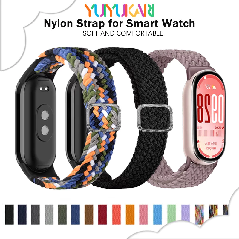 สายไนล่อนถักสำหรับ for Mi Band 10 9 8 อุปกรณ์เสริมสายรัดข้อมือแบบยืดหยุ่นสำหรับ for Smartwatch Xiaomi Mi Band 7 6 5 4 3