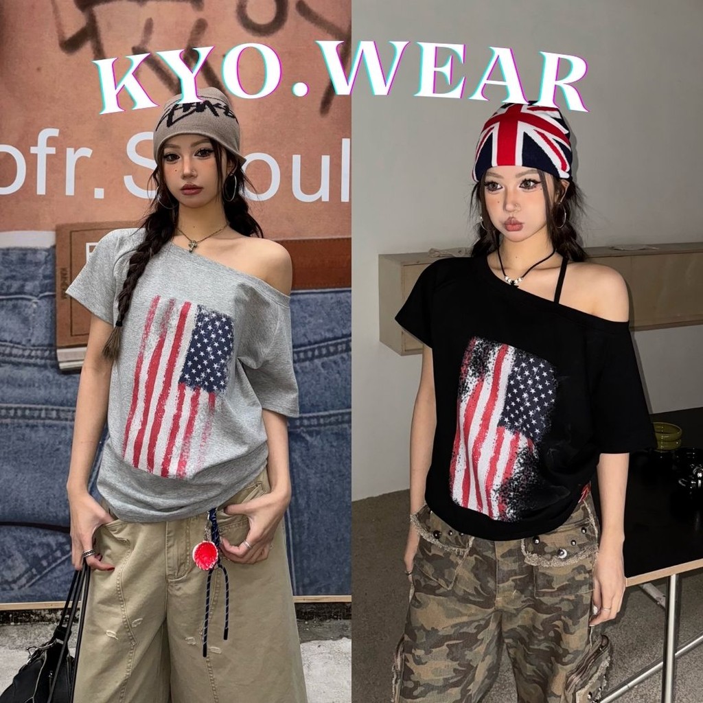 KYO 🔥 เสื้อปาดไหล่แขนสั้นผู้หญิง  ใส่สบาย ผ้านิ่ม ทรงOversize แมทช์ง่าย ได้ทุกลุค น่ารักละมุน ใส่ได้ทุกวัน💖​​​