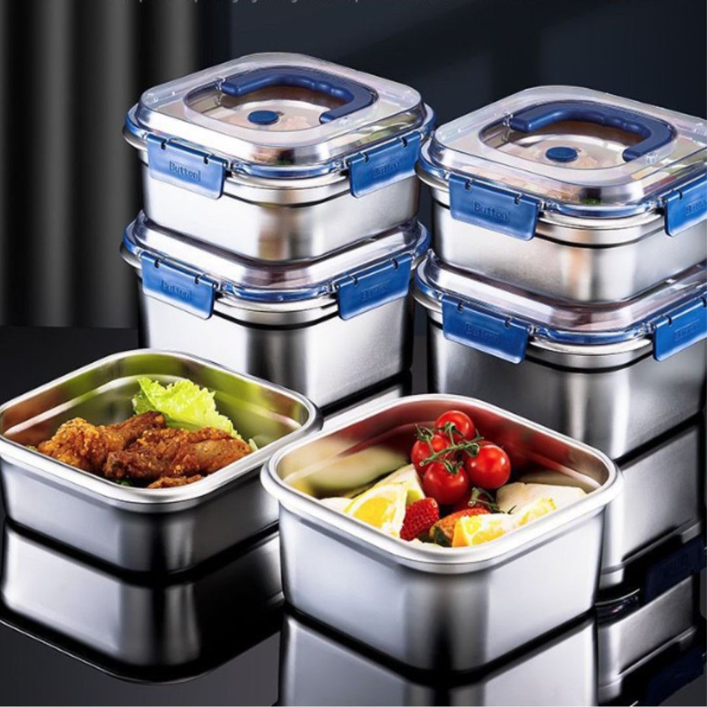 กล่องอาหารสแตนเลส {ซื้อ1แถม2} กล่องข้าว กล่องใส่ของ ทรงสี่เหลี่ยม มีที่จับ มีฝาปิดพลาสติก - รูปที่ 6