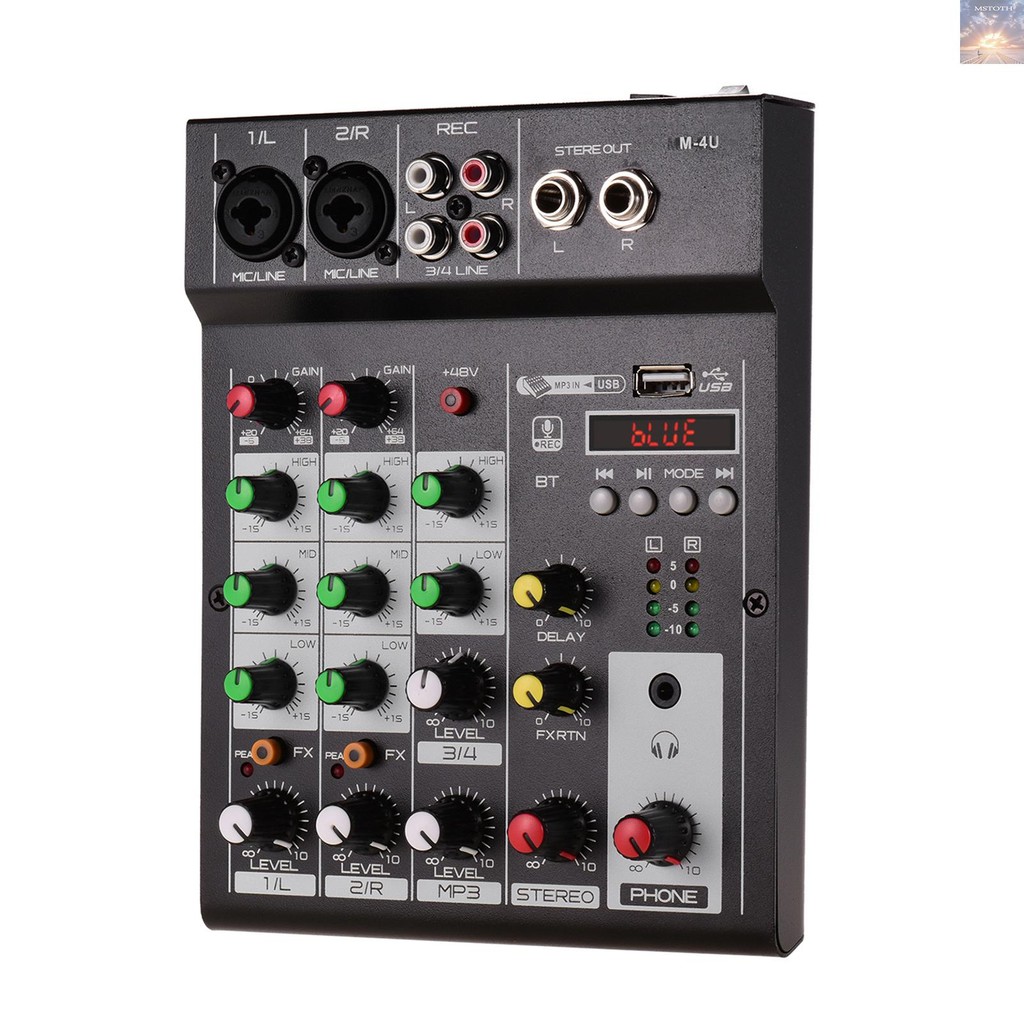 [COD] M-4U คอนโซลผสม BT แบบพกพา 4 ช่องมิกเซอร์ดิจิตอลเอฟเฟกต์รีเวอร์บในตัว + 48V Phantom Power 3-ban
