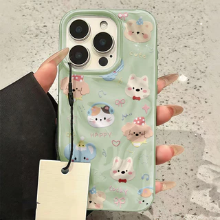 COD-ในไทย💥For iPhone 16 15 14 13 12 11 Pro Max X XS XR XS 7 8 6 16 Plus เคส สัตว์การ์ตูน Candy Color Wave คู่หนังนุ่มป
