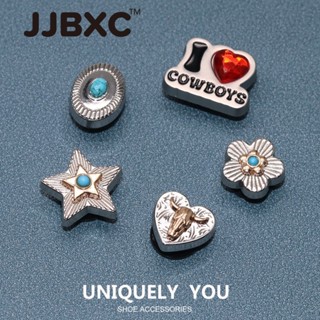 JJBXC ตัวติดรองเท้า charm หัวเข็มขัดโลหะสีเงินลายดาวและดอกไม…