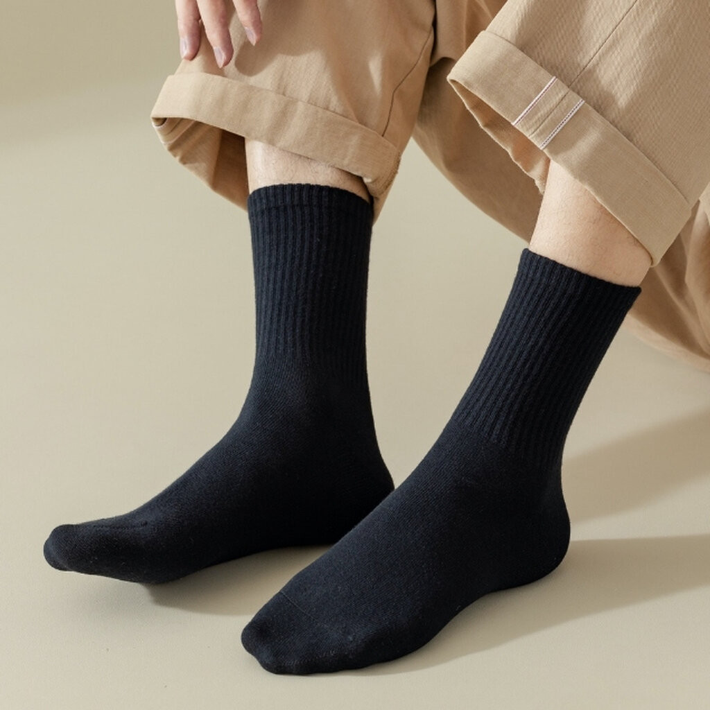 ถุงเท้าข้อยาวผู้ชาย #33 (ผู้หญิงใส่ได้) ผ้าฝ้าย 80.0% สีพื้น เนื้อหนานุ่ม สไตล์มินิมอล คุณภาพดีมาก - รูปที่ 5