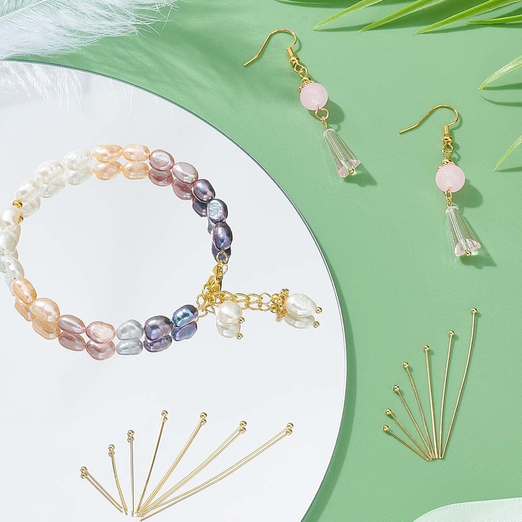 PH PandaHall 24K Gold Ball Head Pins, 200pcs, 7 Sizes, 15mm-50mm, Stainless Steel Jewelry Making Pin