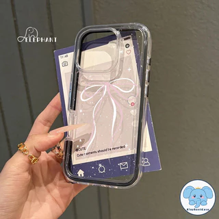 เคสไอโฟน15 สำหรับ IPhone 16 17 air 13 11 15 14 12 Pro Max 16 15 14 Plus เคสกันกระแทก2in1สีชมพูโรแมนติกพร้อมโบว์ริบบิ้น