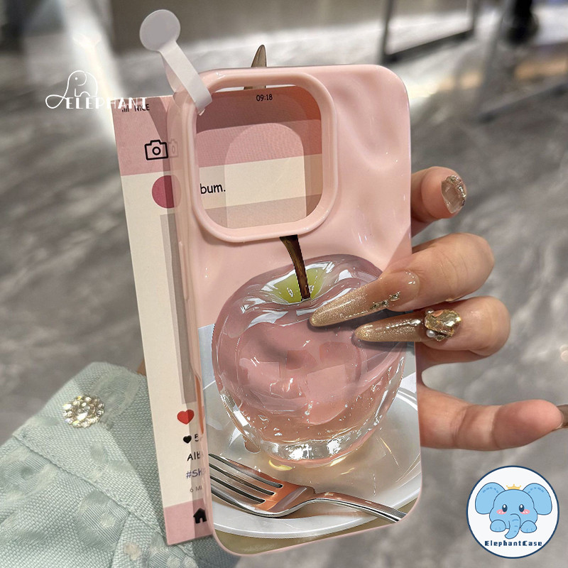 เคสไอโฟน 11 สำหรับ IPhone XR 11 13 15 16  14 12 Pro Max 15 14 16 6 6S Plus เคสน้ำลายคลื่นผลไม้สีชมพูลายการ์ตูนเรียบง่าย