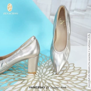 Zenachoo Vanessa3 สูง 3 นิ้ว หน้าเท้ากว้างเพิ่ม 1 ไซส์ หนังแกะแท้ เปลี่ยนไซส์ได้ ไม่รับคืนทรงปกติ หัวแหลม