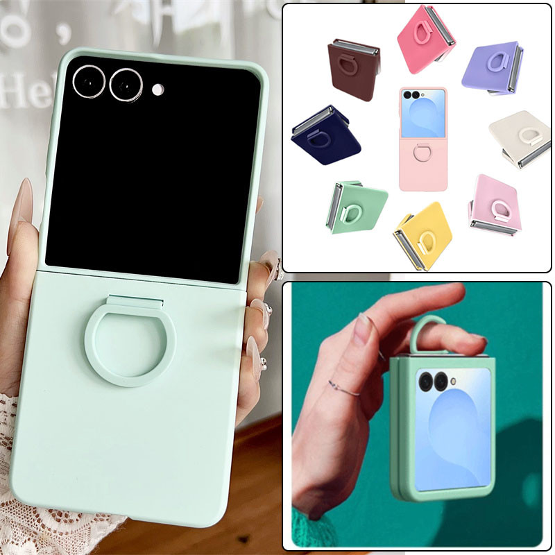 Slim Gradient สีลูกกวาดแหวนนุ่มหัวเข็มขัดเคสโทรศัพท์สําหรับ Samsung Galaxy Z Flip 7 Flip 7FE Z Flip 6 Z Flip 5 กันกระแทกฮาร์ดปกหลัง