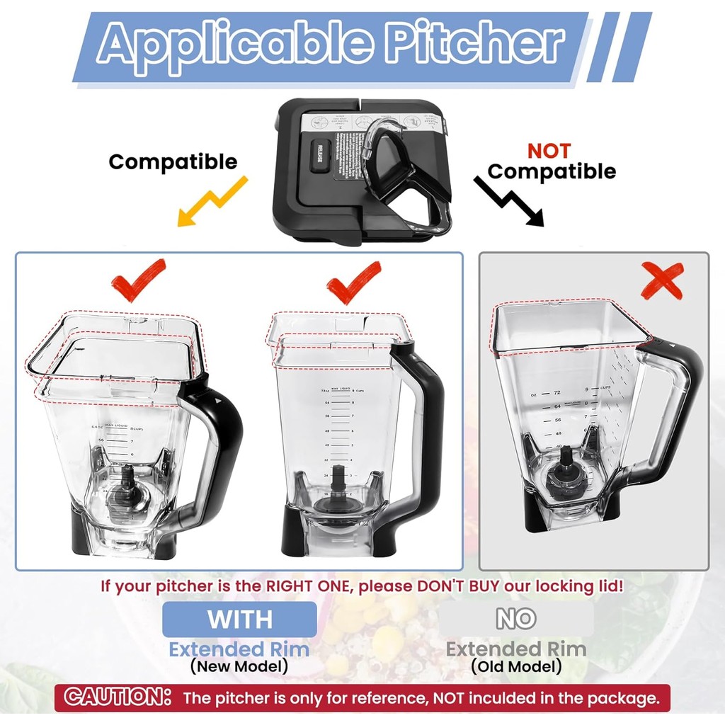 ฝาครอบล็อคเปลี่ยนใช้งานร่วมกับ Ninja BL660 BL770 NJ601AMZ เครื่องปั่น 72oz XL เหยือกรุ่นใหม่, เปลี่ย