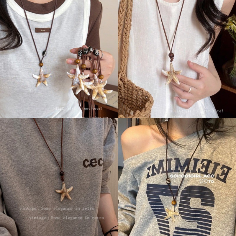 สร้อยคอจี้ปลาดาวสไตล์บีชจากกระดูกไหปลาร้า โดดเด่นสำหรับสาวๆ