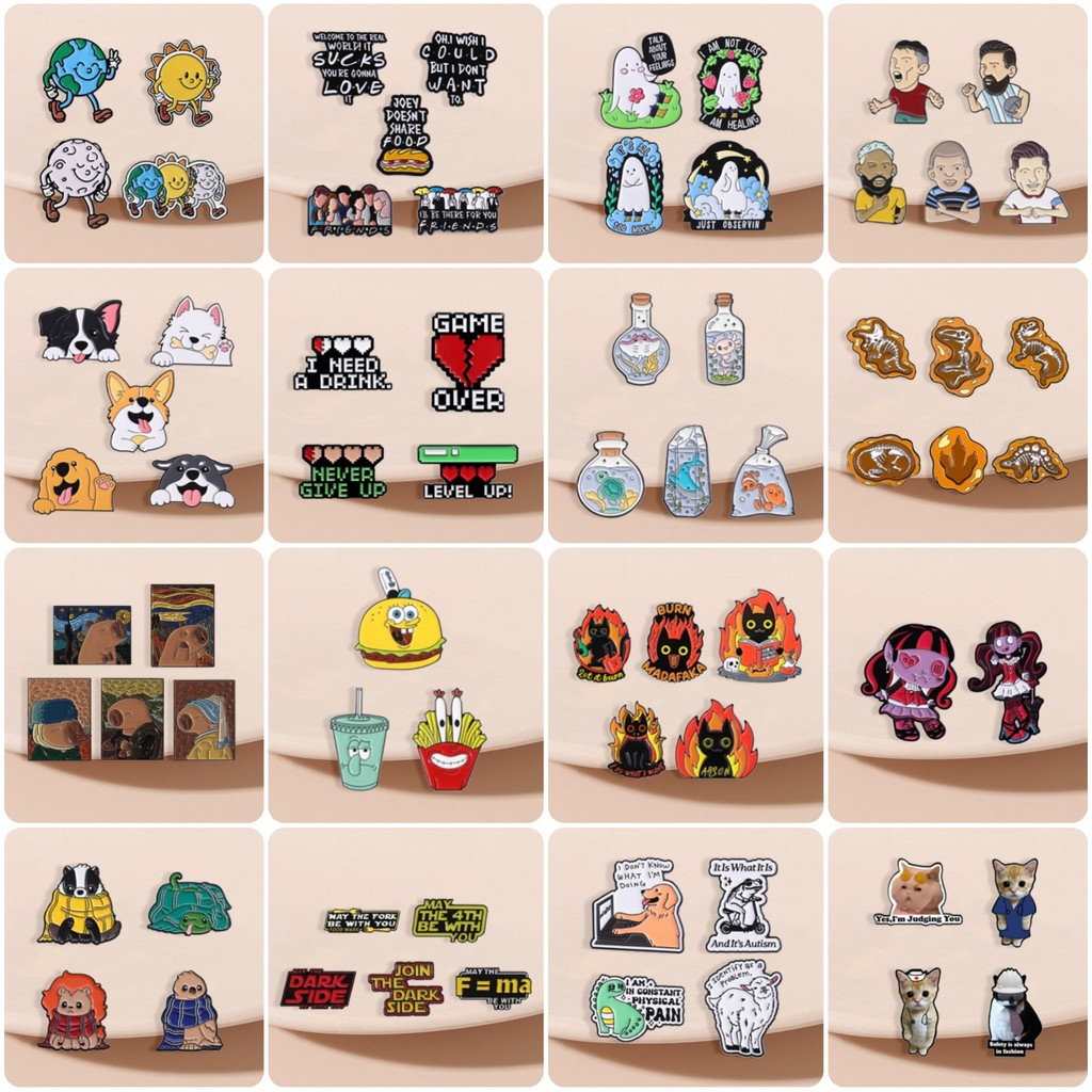 ชุดเข็มกลัดโลหะเคลือบ 2-6 ชิ้น/เซ็ต สไตล์สัตว์และการ์ตูน เหมาะสำหรับเป็นอุปกรณ์เสริมกระเป๋าเป้หรือของขวัญ