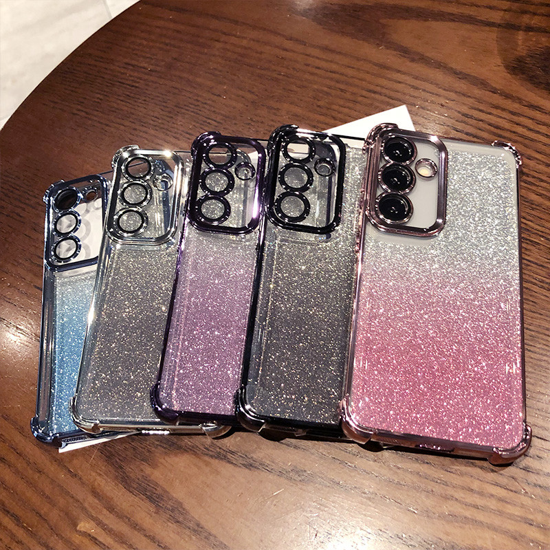 Para Samsung S26 Ultra S25 ขอบชุบ Glitter เลนส์ป้องกันฟิล์มสําหรับ Galaxy S26 Plus S25 FE สี่มุม Ant