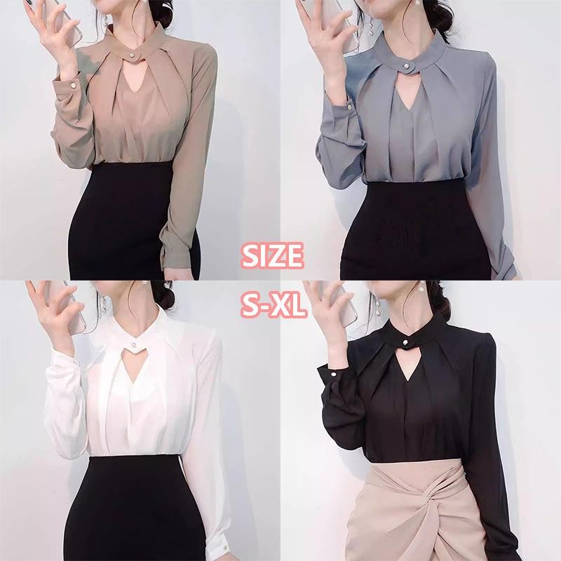 ohho เสื้อชีฟองสีขาว แขนยาว สำหรับผู้หญิง มาใหม่ สไตล์ตะวันตก เหมาะสำหรับธุรกิจ เสื้อสเวตเตอร์ Ol เสื้อคอวีหรูหรา #w624 – โปรปัง