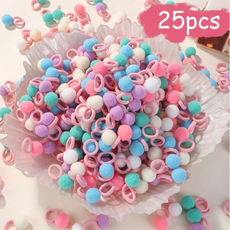 25ชิ้น/เซ็ตน่ารักที่มีสีสันเด็กวงผมยืดหยุ่นสาวตุ๊กตาบอลยางรัดสําหรับเด็กขนม ยางรัดผม ผมผูกคลิปอุปกรณ์ผมเด็ก