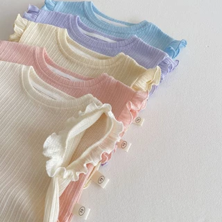 ชุดเด็กผู้หญิงแบบใหม่ สีทึบ เซ็ตสองชิ้น กางเกงขาสั้นเกาหลี