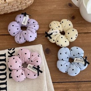 ดอกไม้รูปหัวใจจุด Bowknot เชือกผม Scrunchies หางม้าผูกผม Headwear เครื่องประดับผม
