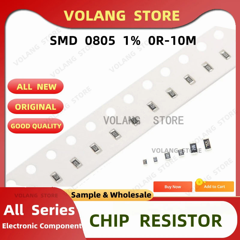 100PCS CHIP 08805 SMD 1/8W 1% RESISTOR 0R ~ 10M 3R 22R 56R 100R 220R 330R 470R 1K 8.2K 10K 62K 100K 