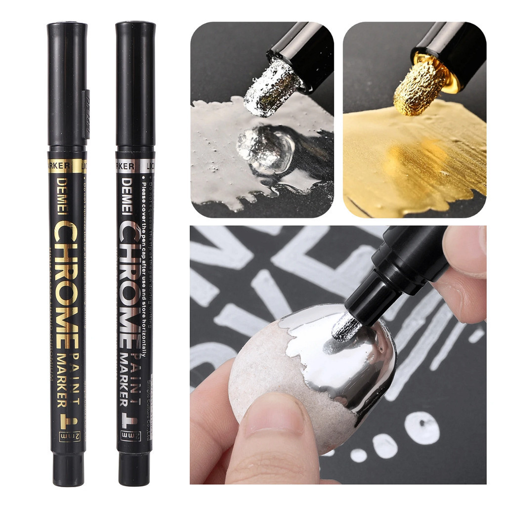 2 ชิ้น Chrome Mirror MARKER ปากกา DIY สะท้อนแสง 2 มม.ปากกาสี Gold Silver Marker จัดแต่งทรงผมรถไม้พลาสติกหิน Art Craftwork
