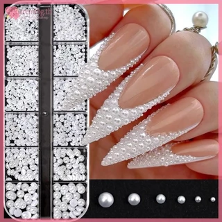 RENBG 12 ตารางผสมด้านล่างแบนมุกครึ่งรอบ Rhinestones 3D ตกแต่งเล็บเครื่องประดับเล็บ Charm เล็บ Art TH