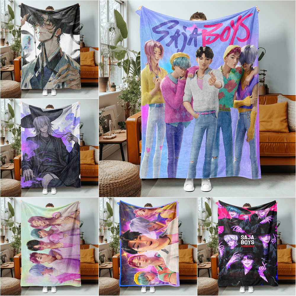 KPop Saja Boys ส่วนบุคคลด้านเดียวพิมพ์ผ้าห่มสักหลาดสําหรับโซฟา, เตียง, สํานักงานหรือการเดินทาง