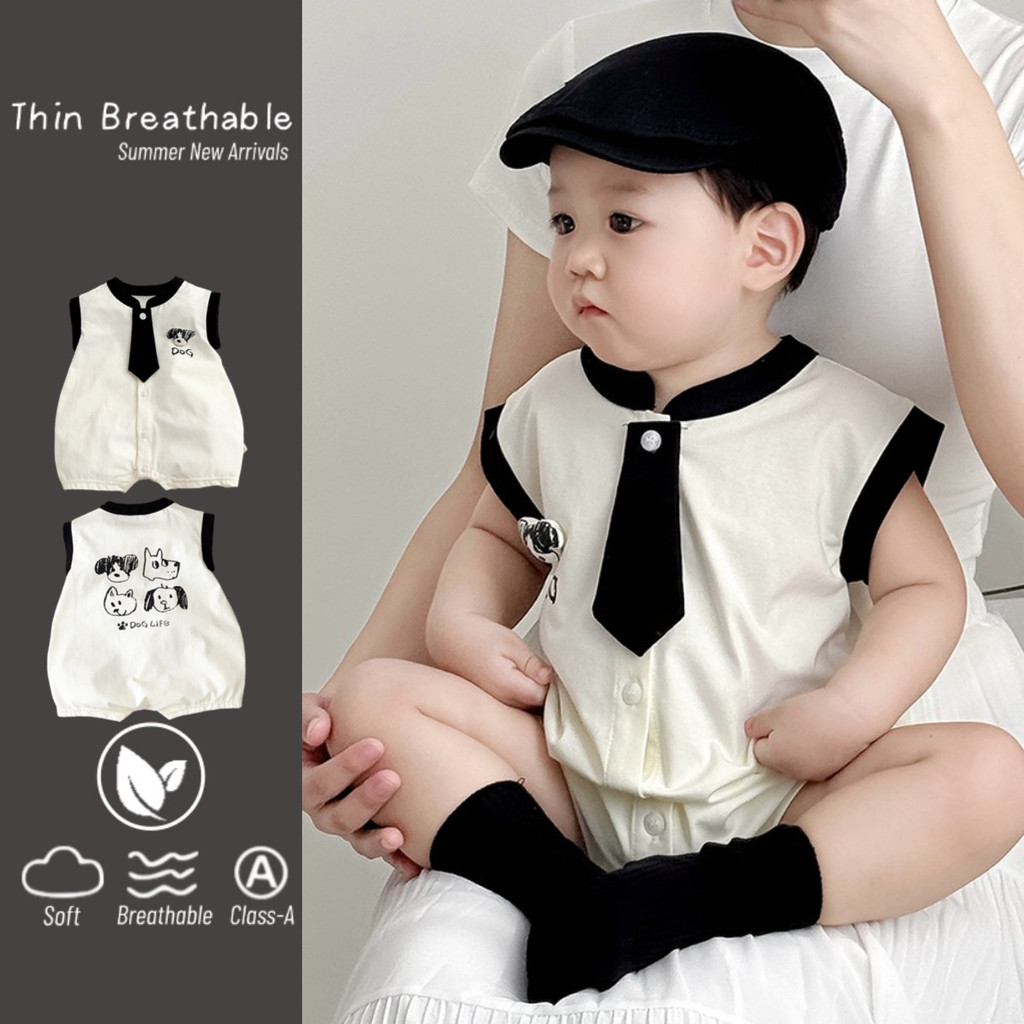 ชุดบอดี้สูทแขนกุดสำหรับทารกวัย 0-24 เดือน ทำจากผ้าฝ้ายคุณภาพสูง เบาสบาย และพิมพ์ลายสัตว์น่ารัก