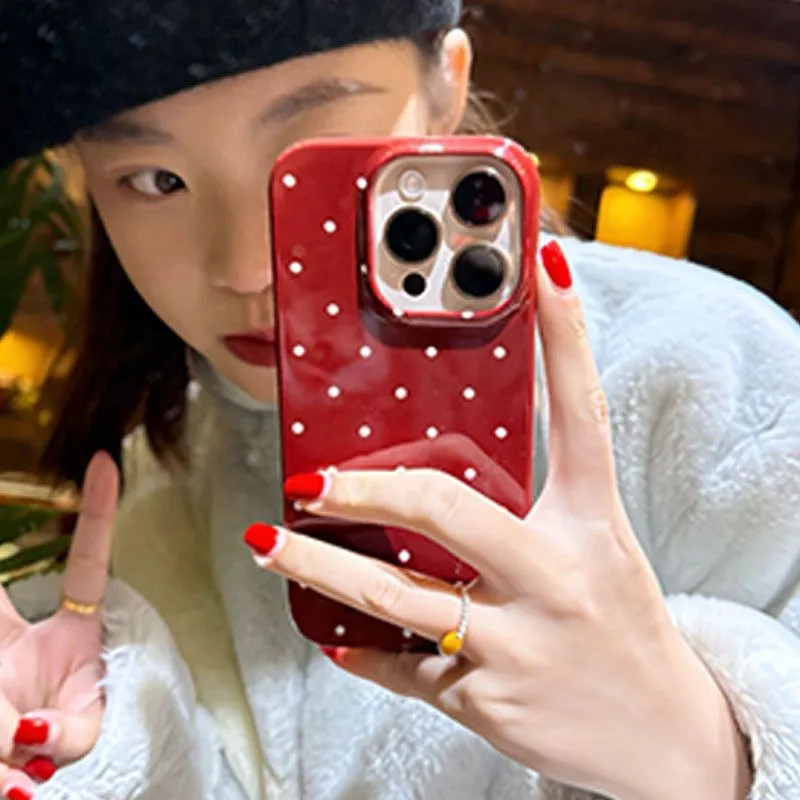 White Dot Apple Red เหมาะสําหรับเคสโทรศัพท์ Apple 16promax 15Plus/14/13 Space Case 12/11/7plus เคสโทรศัพท์