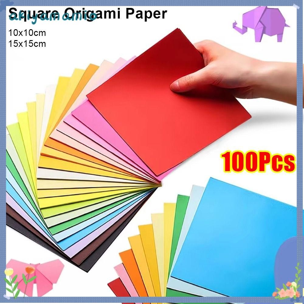 AKIYAMAMIO 100 ชิ้นกระดาษพับ,ที่มีสีสัน Double Side Square Origami กระดาษ, DIY 20 สีสีทึบ Handmade Scrapbooking Craft Decor