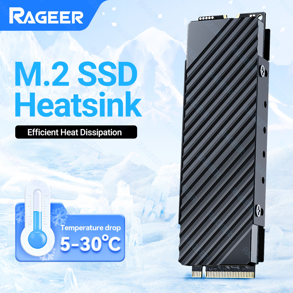 RAGEER M.2 2280 SSD ฮีทซิงค์อลูมิเนียมฮีทซิงค์สําหรับ NVMe SSD, การกระจายความร้อนที่มีประสิทธิภาพการออกแบบบางเฉียบสําหรับ PC/PS5/Laptop
