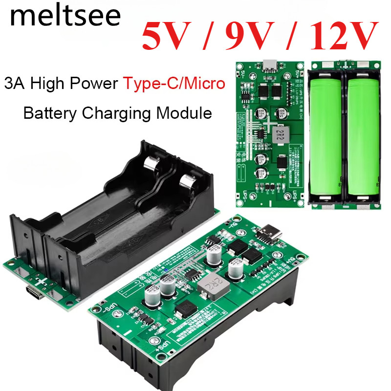 Type-C / Micro 15W 3A 18650 แบตเตอรี่ลิเธียมโมดูลชาร์จ DC-DC Step Up Booster Fast Charge UPS แหล่งจ่ายไฟ / Converter 5V 9V 12V