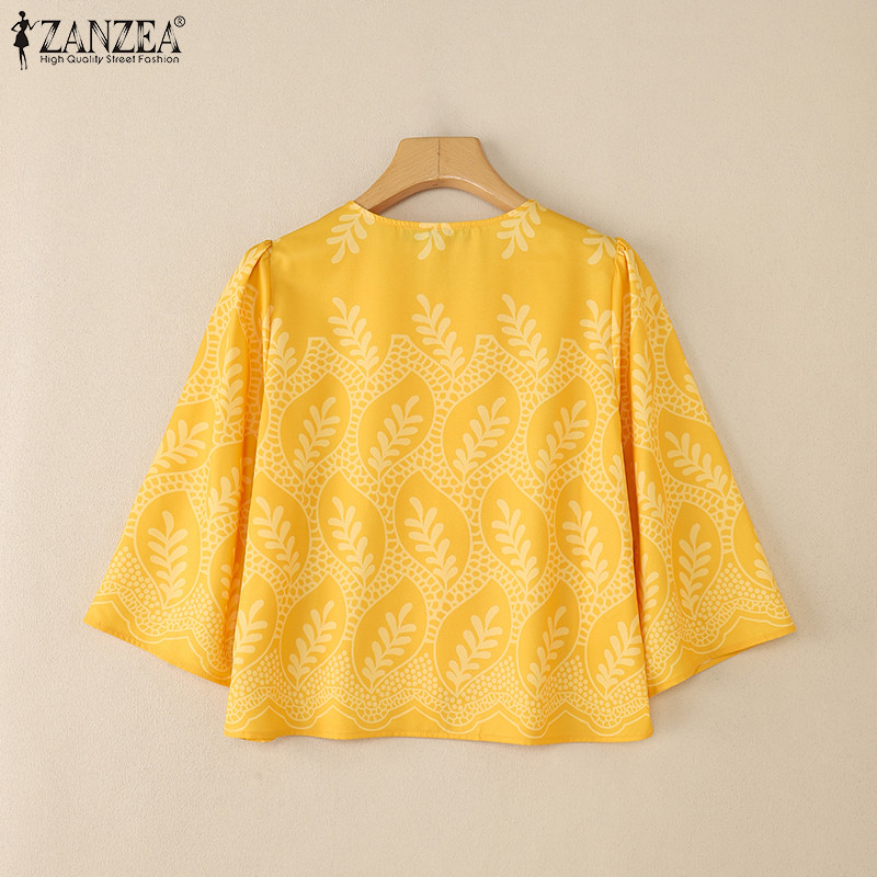 ZANZEA เสื้อเบลาส์ผู้หญิง คอกลม แขน 3/4 พิมพ์ลาย ใส่สบาย ใส่ได้ทุกโอกาส - รูปที่ 6