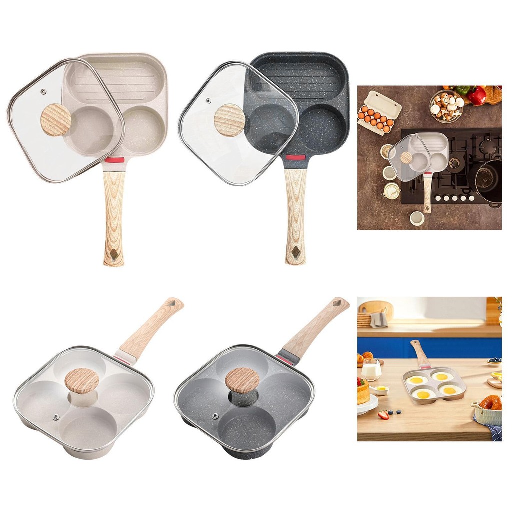 [เฮ้] ไข่ทอดเมล็ดพืชฝาปกกระทะที่มีฝาปิดไม่ติดเคลือบด้ามยาวอาหารเช้าเครื่องครัวที่มีฝาปิดไข่เจียวกระทะเครป