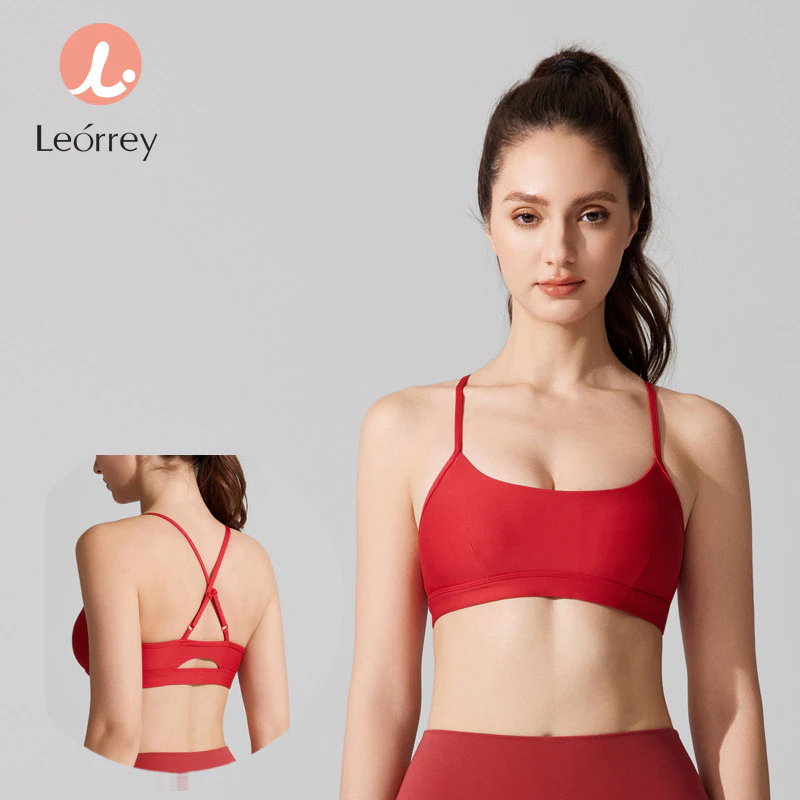 Leorrey-สายปรับได้ ถ้วยถอดได้ เสื้อชั้นในแบบสปอร์ตโยคะเนื้อนุ่ม