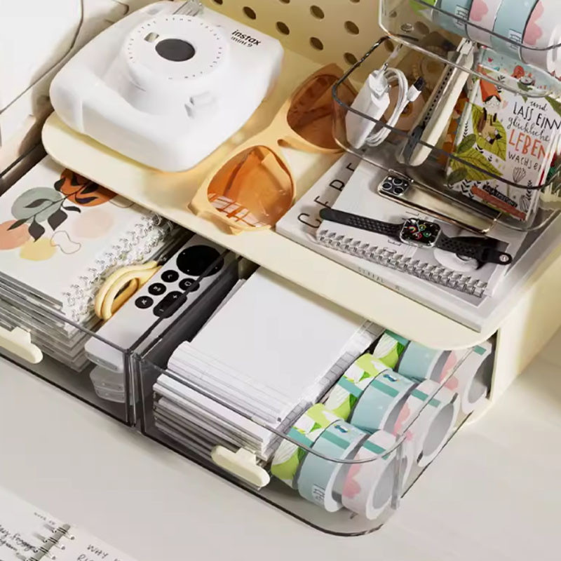 BHQ กล่องจัดระเบียบโต๊ะทำงาน วางซ้อนกันได้ แผ่นติดผนัง ไม่ต้องเจาะรู สำหรับพื้นที่เล็ก - รูปที่ 3