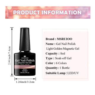 MSRUIOO 8ML เจลเล็บแมกนีติกสีทองอ่อน แม่เหล็ก สีทองอ่อนที่อ่อนหวาน สวยงามธรรมชาติ ร่วมกับเอฟเฟกต์แมกนีติกตาแมว3D ที่ สวยงามธรรมชาติ ไม่มากไม่น้อยเพียงพอ