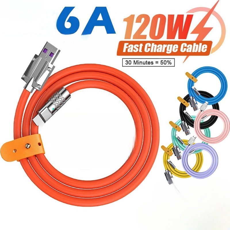 คลังสินค้าพร้อม 120W Original Fast Charger สําหรับ Android สายซิลิโคนเหลวโลหะ Type-C Quick Charger