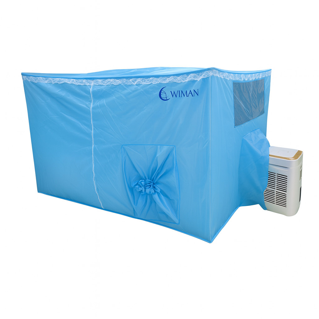 มุ้งเก็บความเย็น ใช้กับแอร์เคลื่อนที่ วิมานแอร์ WIMAN แอร์มุ้งสีฟ้า