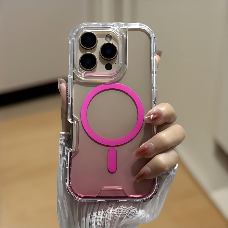 3-in-1/กึ่งโปร่งใส Matte อะคริลิคแม่เหล็ก hard Case/Gradient Color เข้ากันได้กับ iPhone 11 12 13 14 15 16 Pro Max กรณีกันกระแทกปลอก