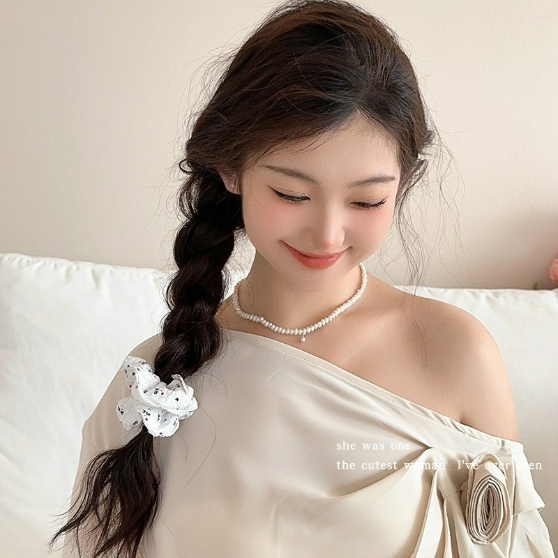 ยางรัดผมผ้าฝ้ายพิมพ์ลายดอกไม้ พร้อมสายรัดผมสำหรับแต่งสไตล์ - รูปที่ 7