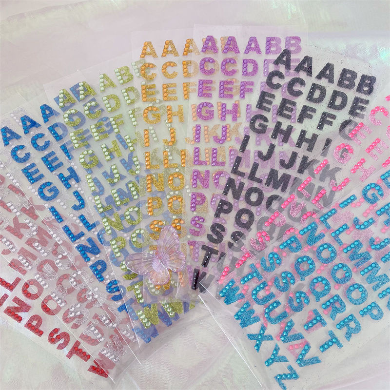 อักษรสี สติ๊กเกอร์เพชร พัดลมช่วยเหลือ ป้ายชื่อ กระดานกระจายข้าว วางเครื่องประดับ คริสตัลเด็ก DIY ของเล่นของรางวัล สติ๊กเกอร์ ABC ตกแต่งเด็ก ภาษาอังกฤษ