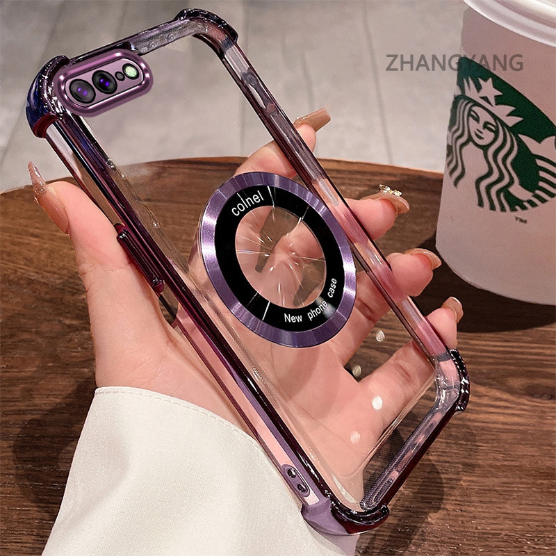 เคสสําหรับ iPhone 7 Plus iPhone 8 Plus กันกระแทกไฟฟ้าเคสโทรศัพท์โปร่งใสความละเอียดสูงความงามแม่เหล็กดูดออกแบบซิลิโคน TPU แบบนุ่ม
