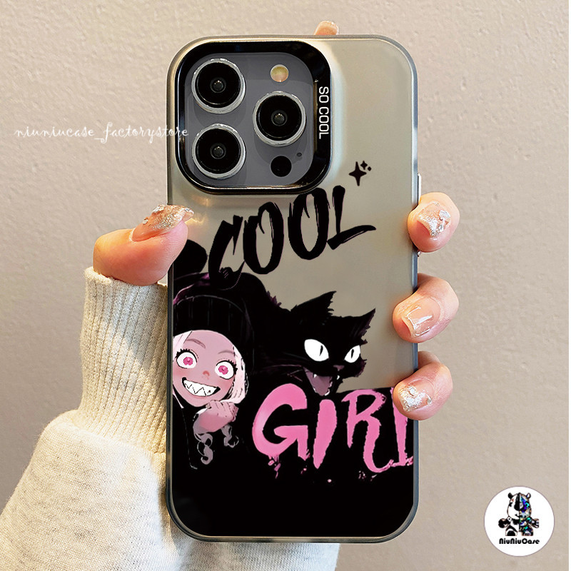 niuniu-COOL หีดำ เคสโทรศัพท์ For iPhone 11 12 13 14 15 Pro XR X XS Max 7 8 Plus SE เคส เคซิลิโคนุ่มสสีเงินเคส Laser Case