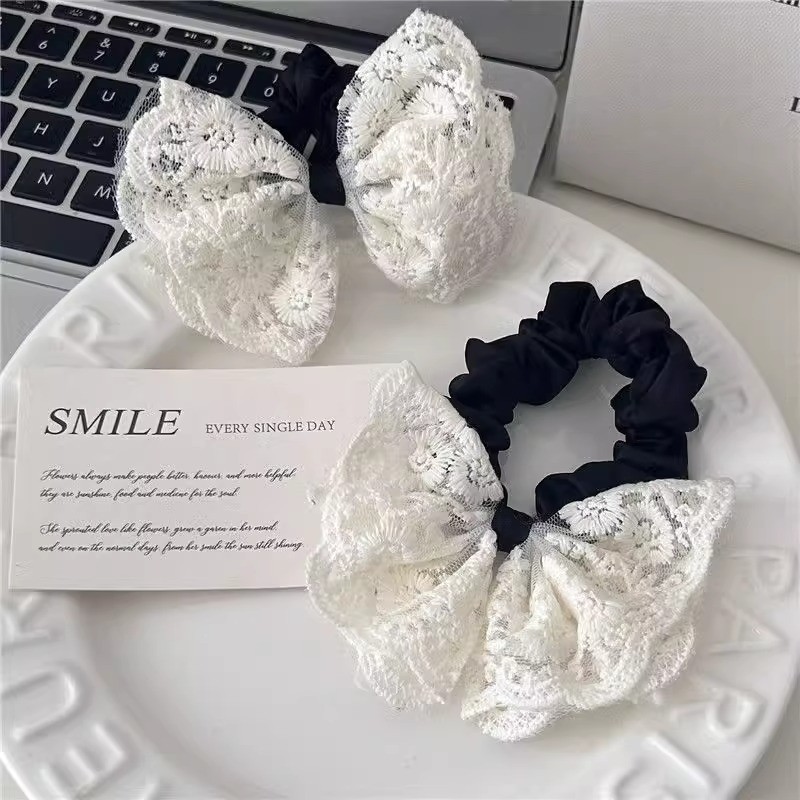Pure White Lace Bowknot Hair Ties เชือกผม Scrunchies ยางผมหางม้าอุปกรณ์เสริมผมสําหรับสาวหวาน