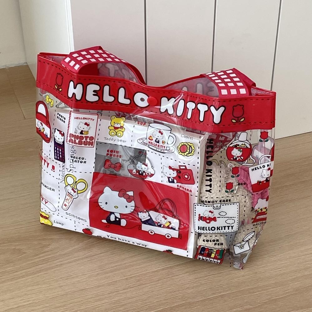 Uumir กระเป๋าถือ Hello Kitty กระเป๋าสะพายทรงสี่เหลี่ยมกันน้ํา กระเป๋าช้อปปิ้ง PVC ความจุขนาดใหญ่น่ารักผู้หญิง