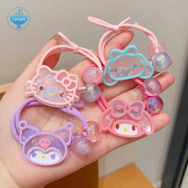 [trysingoin] Sanrio น่ารักการ์ตูนยางรัด Kuromi ยืดหยุ่นสูงผมผูกเชือกผม Melody อบเชยสุนัขหัวเชือกสําหรับเด็กหญิง Headwear TH