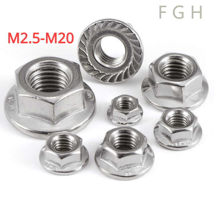 [FGHFL-1-y] หัวน็อต ตัวเมีย ติดแหวน สแตนเลส 304ด้ายละเอียด ด้ายย้อนกลับ / Hexagon Flange Nut /w Serration SUS304 M2.5-M20