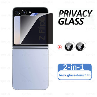 2in1 PRIVACY กระจกนิรภัยสําหรับ Samsung Galaxy Z Flip 7 6 5 4 Flip6 2024 5G คลุมทั้งหมด Anti Spy ป้องกันหน้าจอเลนส์กล้องป้องกันฟิล์ม